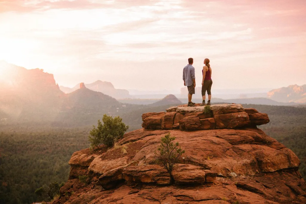 Enchantment Resort couple hiking Sedona red rocks